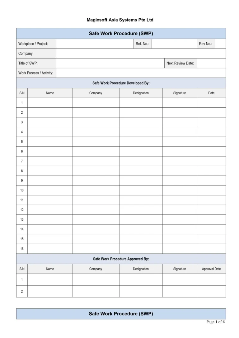 Safe Work Procedure