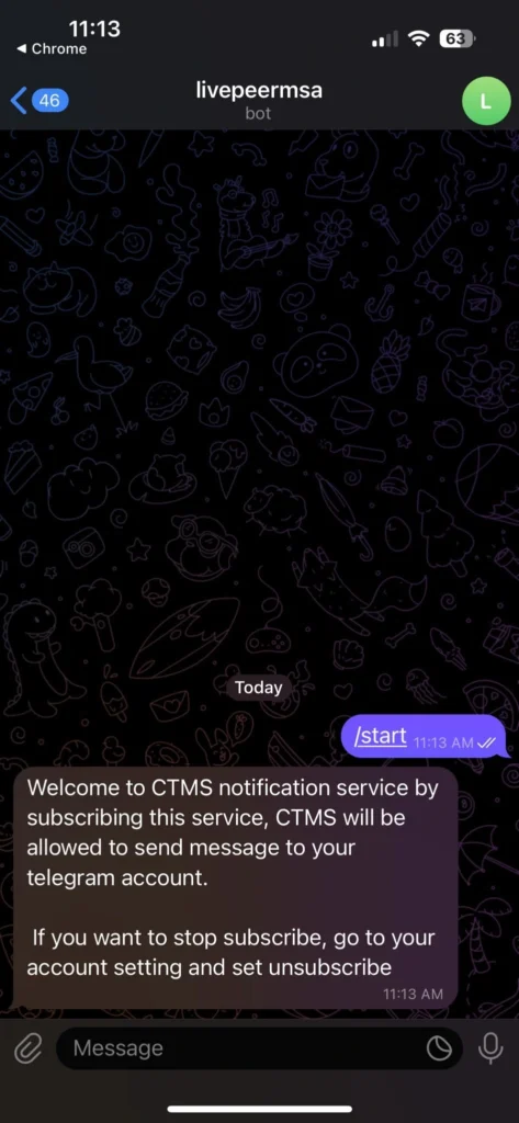 PEER notification to your Telegram account has been successful