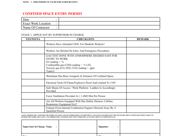 Confined Space Checklist – Company D