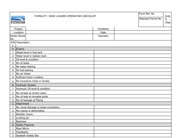 Forklift/Skid Loader Operator Checklist