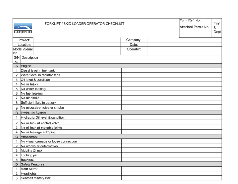 Forklift/Skid Loader Operator Checklist