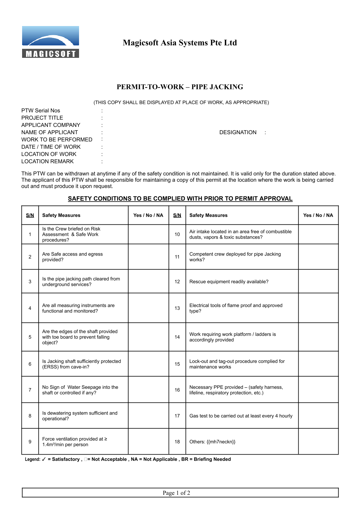 Pipe Jacking Checklist