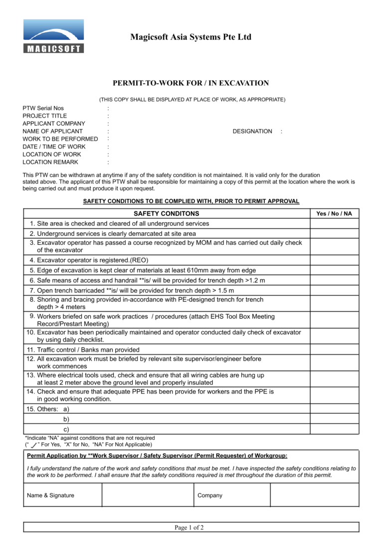 Excavation Checklist – Company B