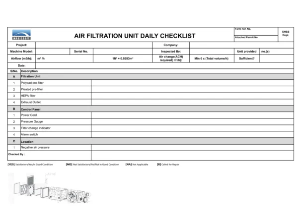 Air Filtration Unit Daily Checklist