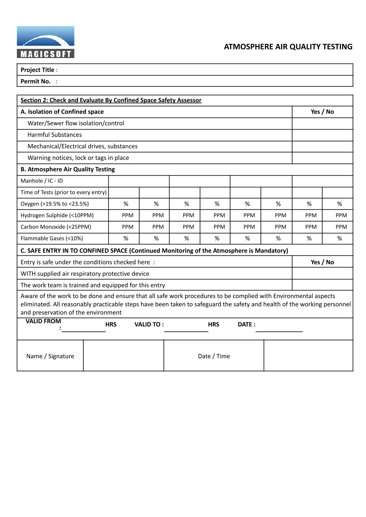 Air Monitoring Checklist – Company A