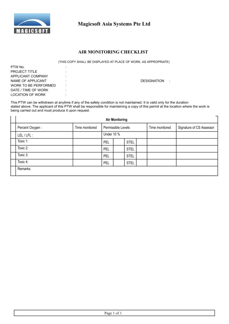 Air Monitoring Checklist – Company B