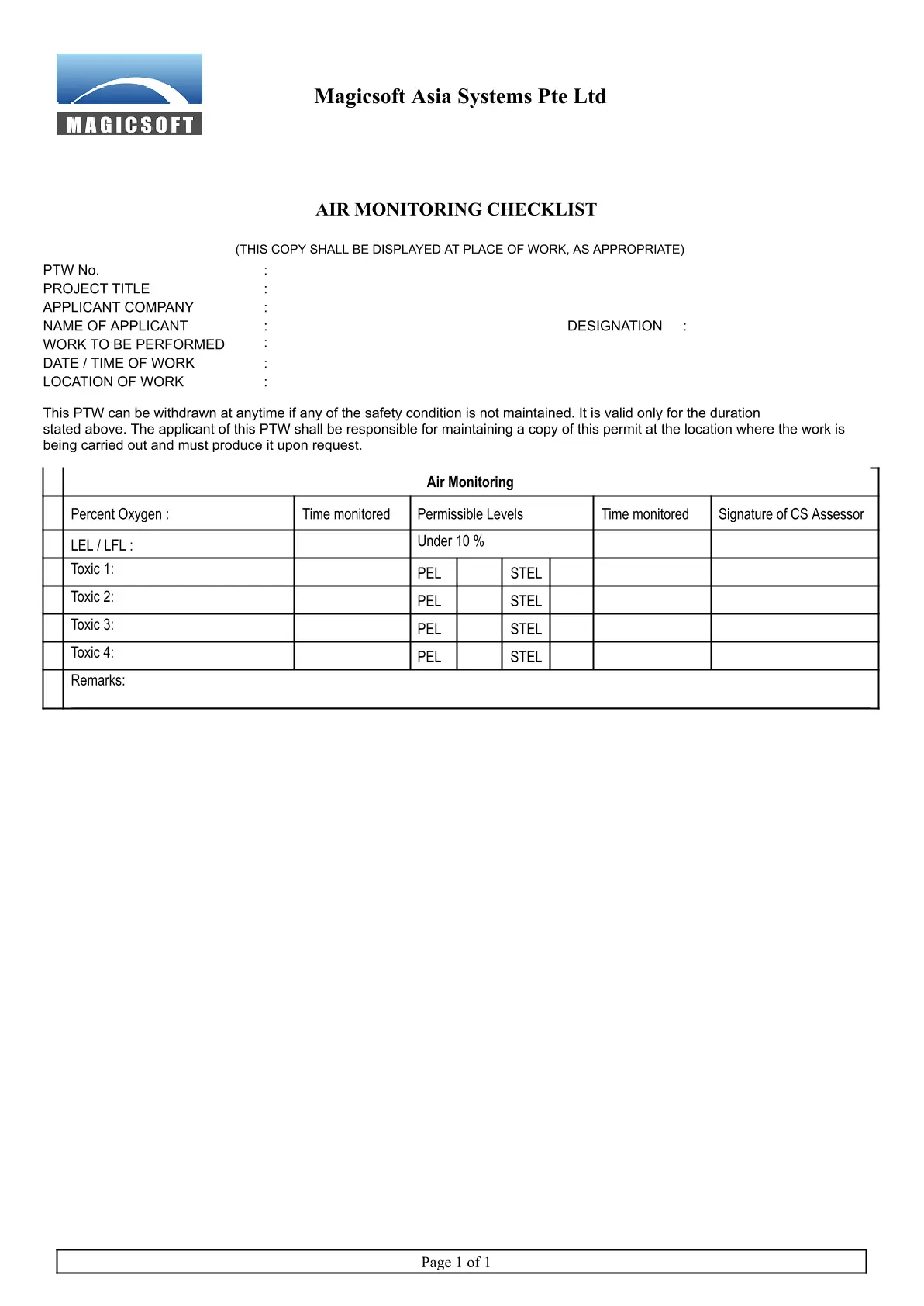 Air Monitoring Checklist – Company B