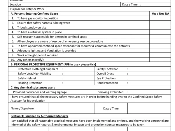 Confined Space Checklist – Company A