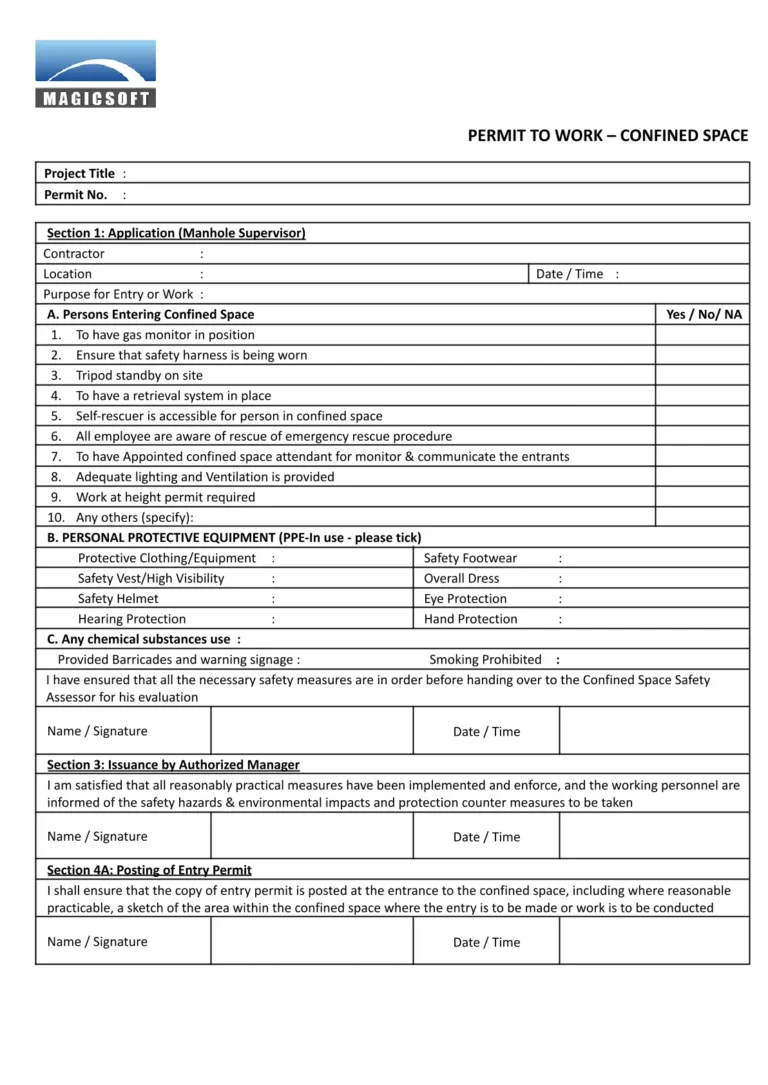 Confined Space Checklist – Company A
