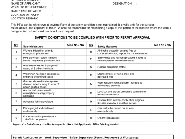 Confined Space Checklist – Company B