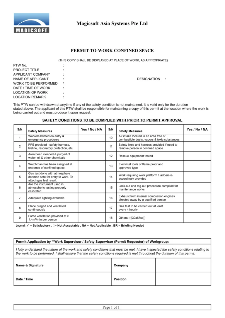 Confined Space Checklist – Company B