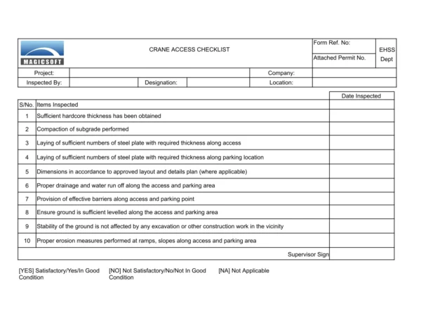 Crane Access Checklist – Company C