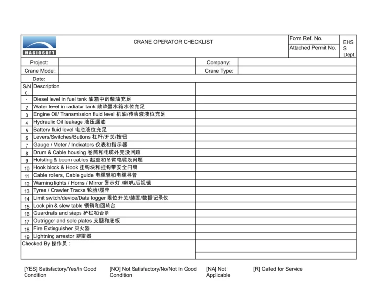 Crane Operator Checklist – Company C