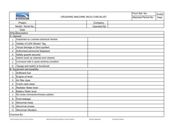 Crushing Machine (RCA) Checklist