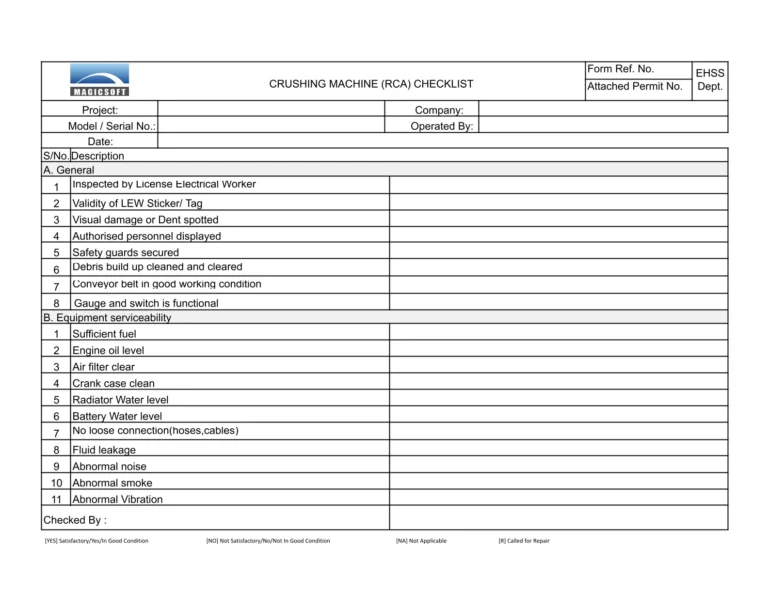 Crushing Machine (RCA) Checklist