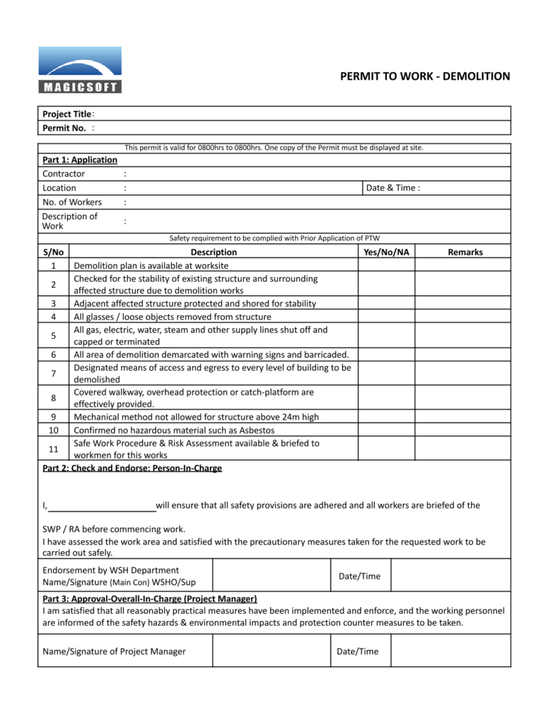 Demolition Checklist – Company A