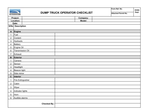 Dump Truck Operator Checklist