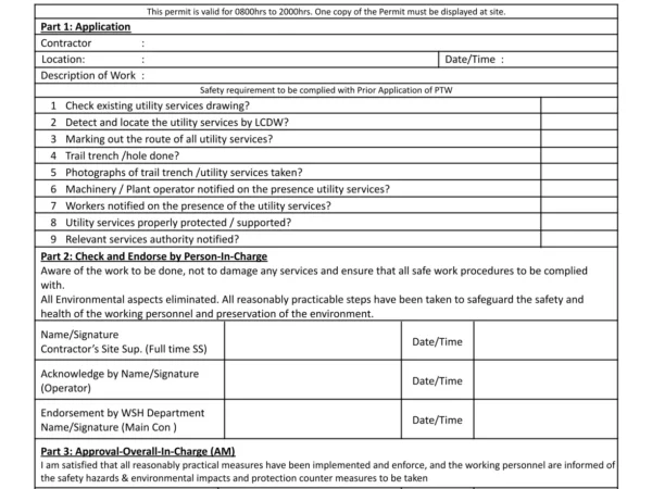 Excavation Checklist  – Company A