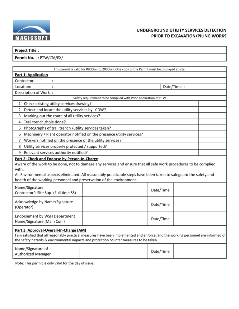 Excavation Checklist – Company A