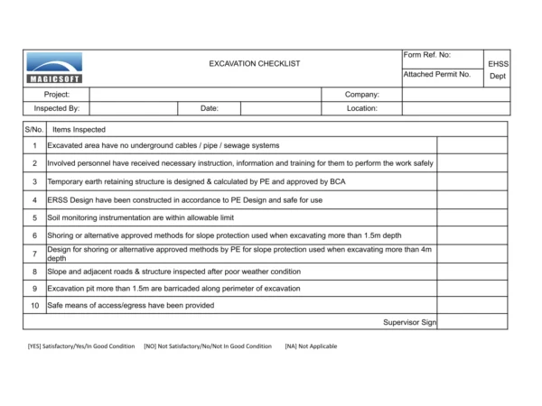 Excavation Checklist  – Company C