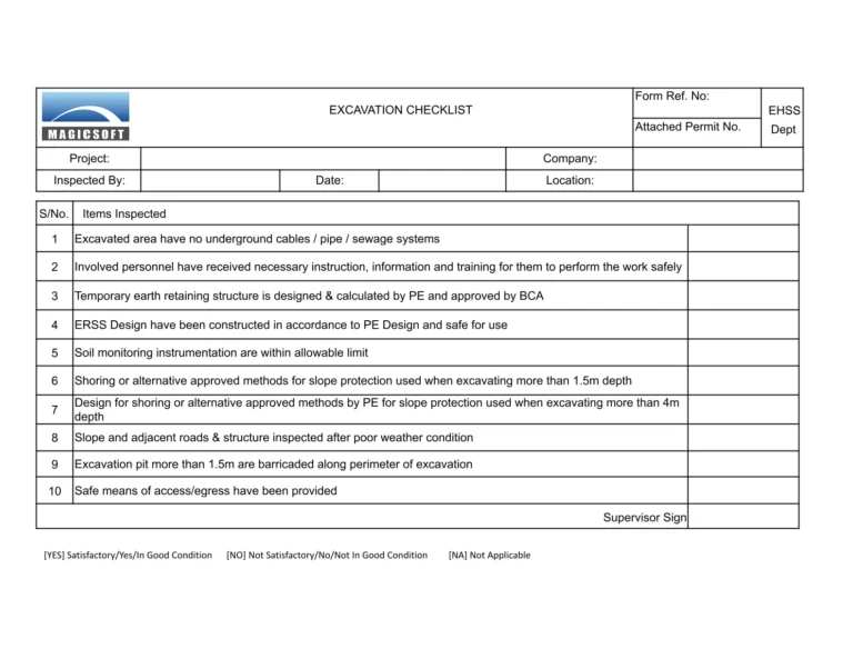 Excavation Checklist – Company C