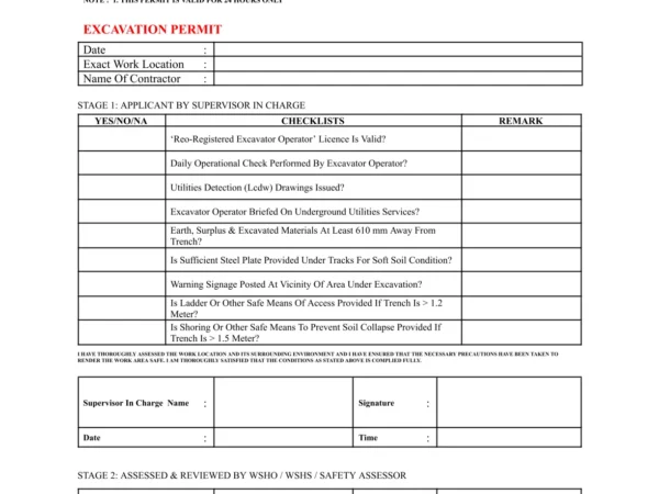 Excavation Checklist  – Company D