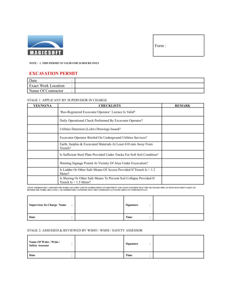 Excavation Checklist – Company D
