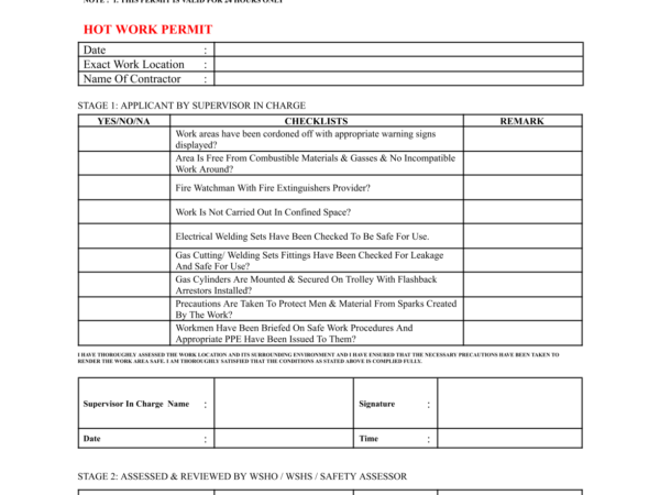 Hot Work Permit Checklist