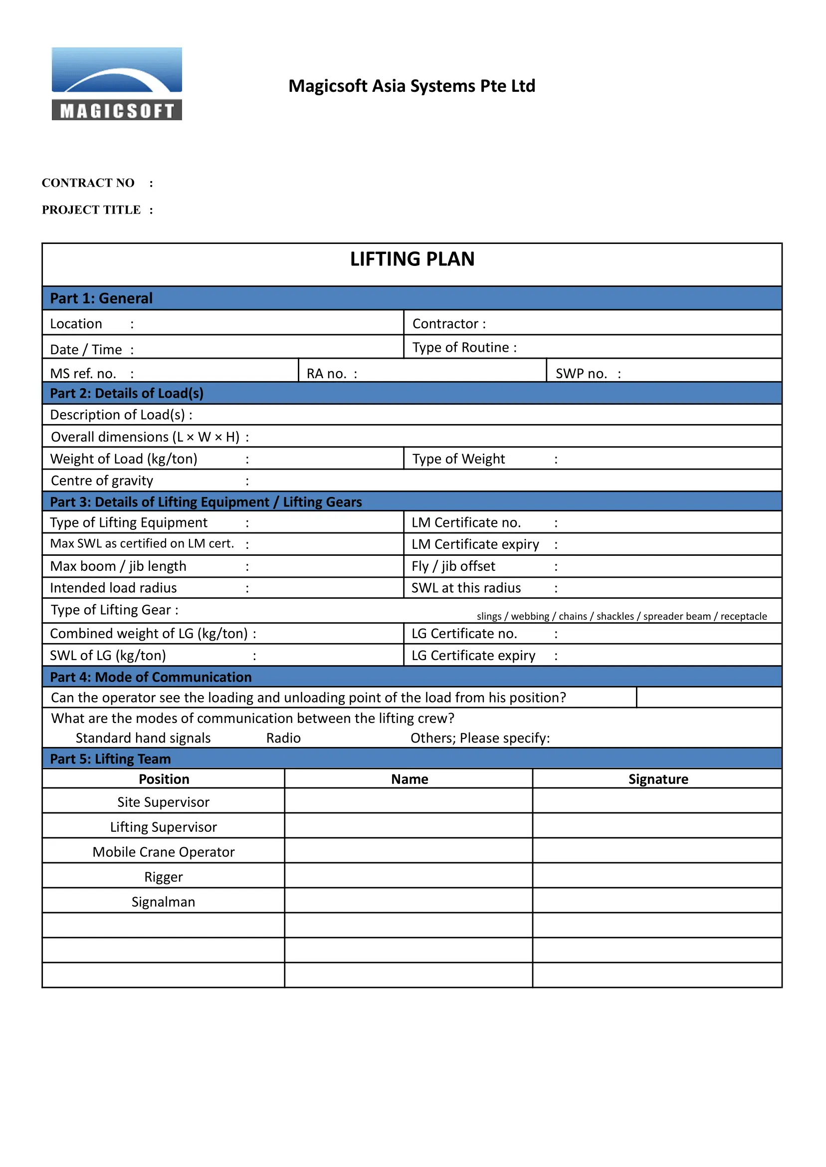 Lifting Plan – Company A