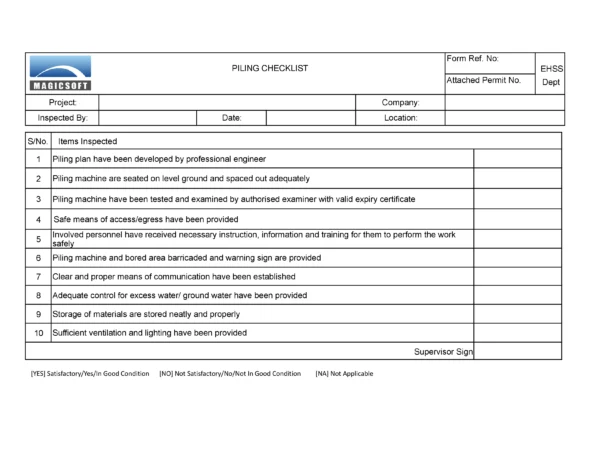 Piling Operation Checklist – Company C