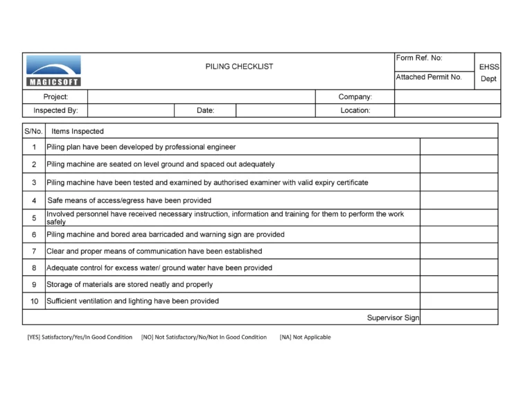 Piling Operation Checklist – Company C