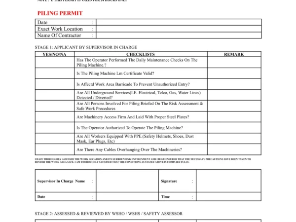 Piling Operation Checklist – Company D