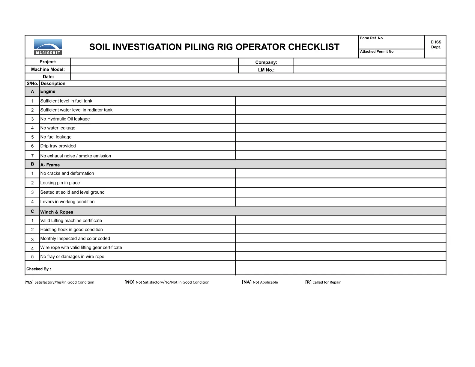 SoiI Piling Rig Checklist