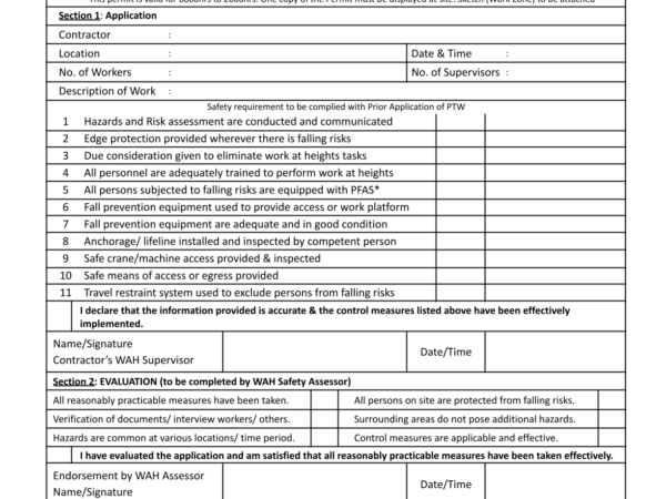 Work at Height Checklist – Company B