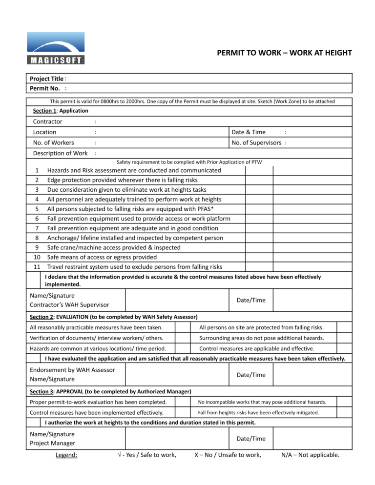 Work at Height Checklist – Company A