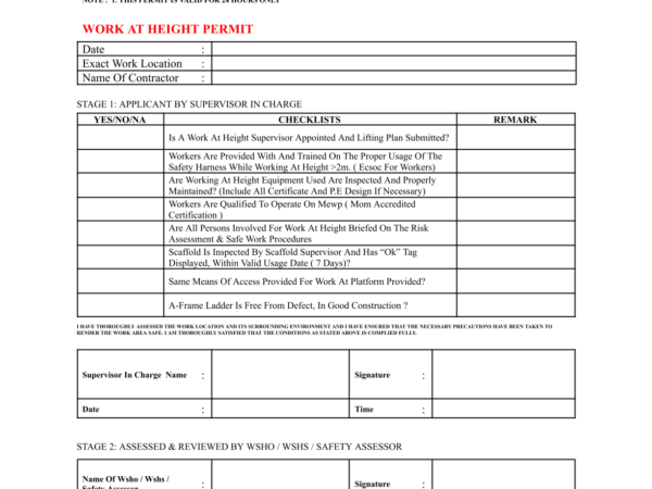 Work at Height Checklist – Company D