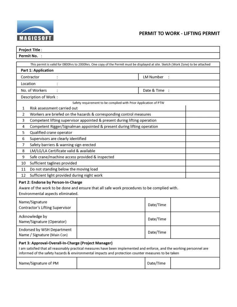 Lifting Operation Checklist – Company A
