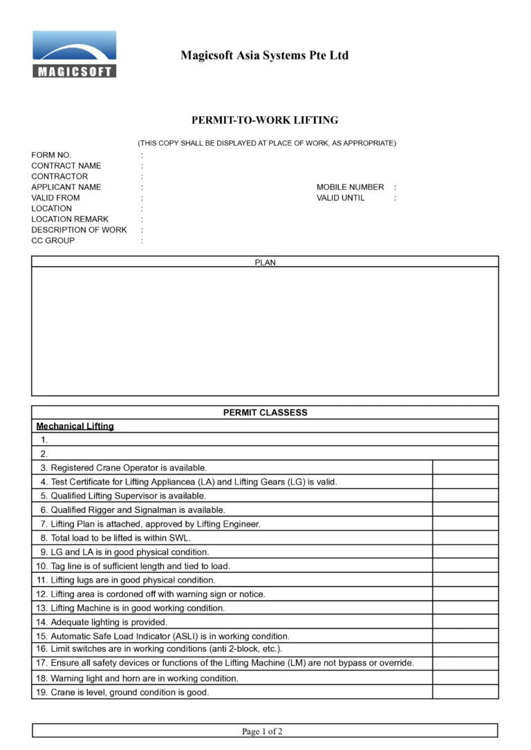 Lifting Operation Checklist – Company B