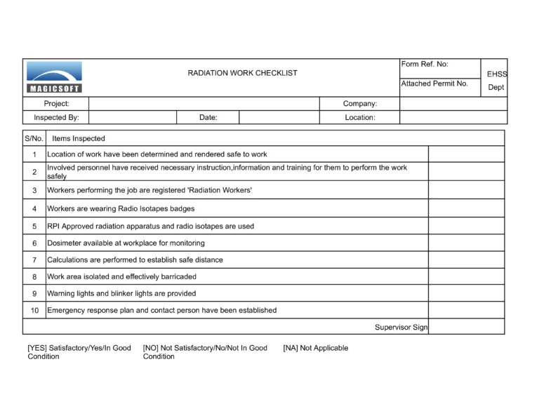Radiation Work Checklist