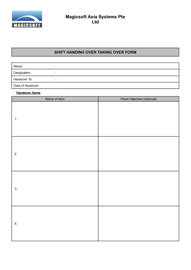 Shift Handover Form Checklist